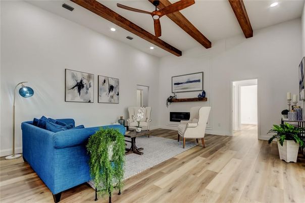 Interior, Living room, Recessed Lighting, Wooden Beams, Wood Texture Flooring
