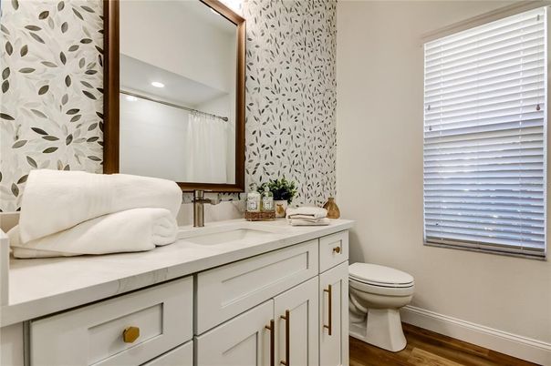 Bathroom, Interior, Recessed Lighting, Wood Texture Flooring