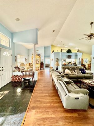 Dining room, Interior, Kitchen, Living room, Recessed Lighting, Wood Texture Flooring