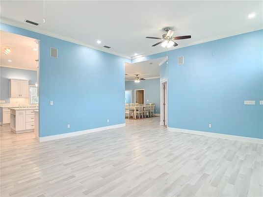 Dining room, Interior, Kitchen, Recessed Lighting, Wood Texture Flooring