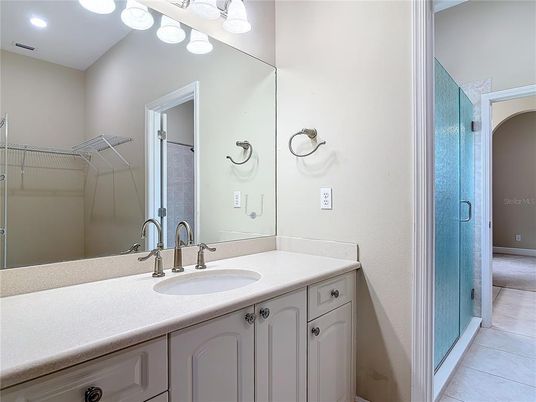 Bathroom, Dual Sink Vanities, Glass Shower, Interior, Recessed Lighting
