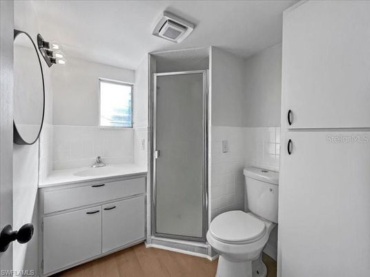 Bathroom, Glass Shower, Interior, Wood Texture Flooring