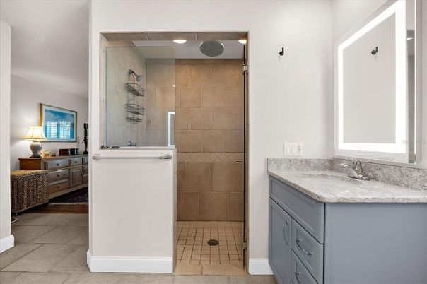 Bathroom, Glass Shower, Interior, Recessed Lighting