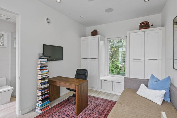 Home Office, Interior, Recessed Lighting, Wood Texture Flooring