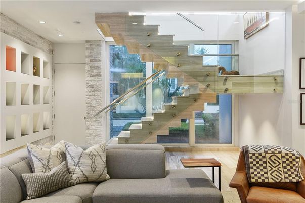 Interior, Living room, Recessed Lighting, Wood Texture Flooring