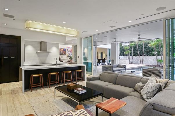 Interior, Kitchen, Living room, Recessed Lighting, Wood Texture Flooring