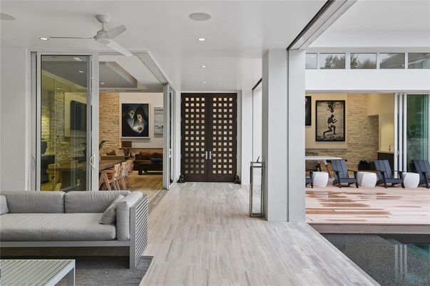 Interior, Recessed Lighting, Stone Walls, Wood Texture Flooring
