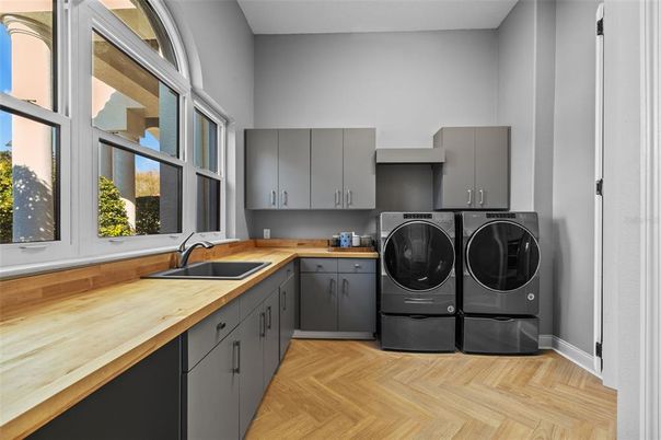 Interior, Washer, Wood Texture Flooring