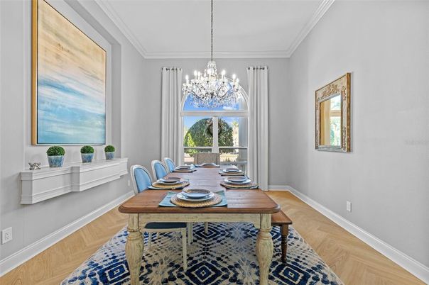 Chandelier, Dining room, Interior, Wood Texture Flooring