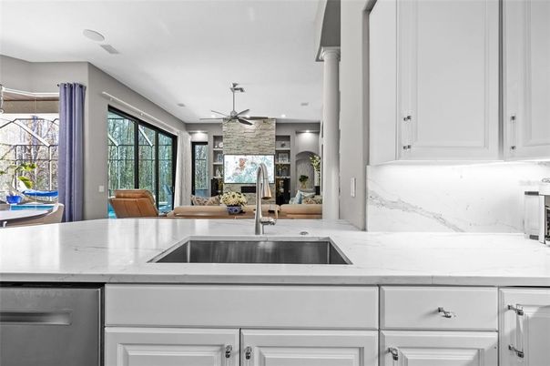 Interior, Kitchen, Recessed Lighting, Stone Walls