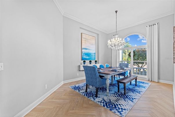 Chandelier, Dining room, Interior, Wood Texture Flooring