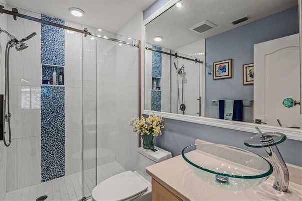 Bathroom, Glass Shower, Interior, Recessed Lighting