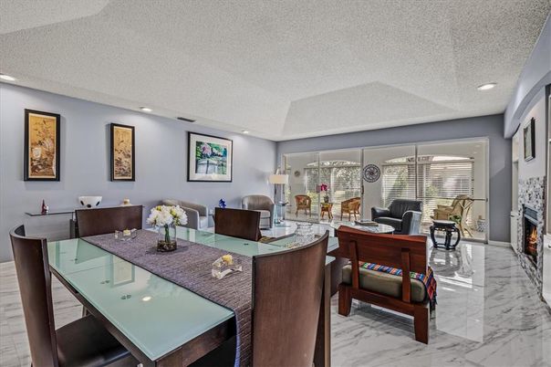 Dining room, Fireplace, Interior, Living room, Marble, Recessed Lighting