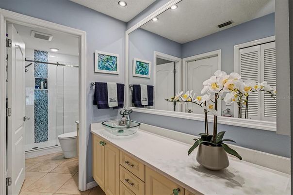 Bathroom, Dual Sink Vanities, Glass Shower, Interior, Recessed Lighting