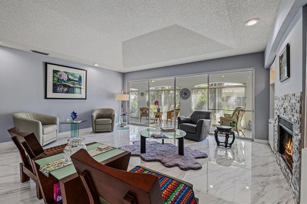 Fireplace, Interior, Living room, Marble, Recessed Lighting