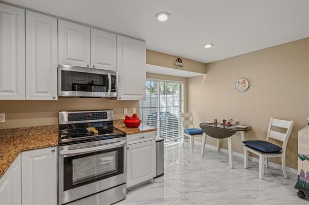Interior, Kitchen, Marble, Recessed Lighting, Stainless Steel Appliances
