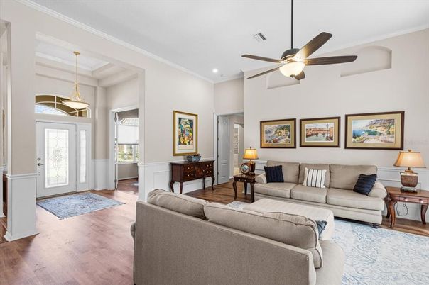 Interior, Living room, Pendant Lights, Recessed Lighting, Wood Texture Flooring