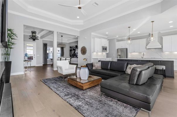 Interior, Kitchen, Living room, Pendant Lights, Recessed Lighting, Stainless Steel Appliances, Wood Texture Flooring