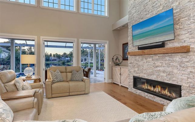 Fireplace, Interior, Living room, Stone Walls, Wood Texture Flooring