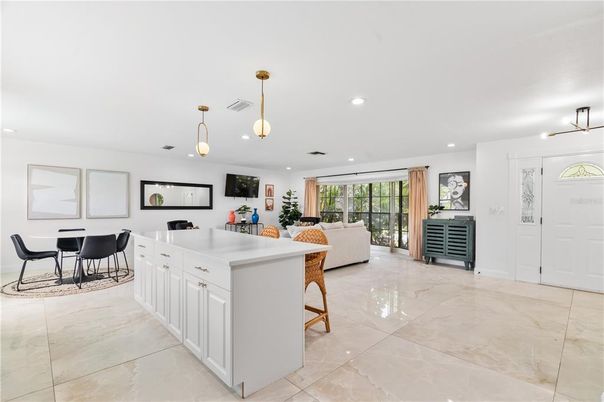 Dining room, Interior, Kitchen, Living room, Pendant Lights, Recessed Lighting