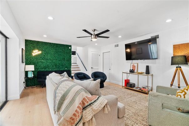 Interior, Living room, Recessed Lighting, Wood Texture Flooring