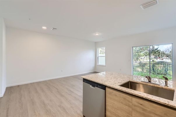 Interior, Kitchen, Recessed Lighting, Wood Texture Flooring