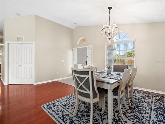 Chandelier, Dining room, Interior, Wood Texture Flooring