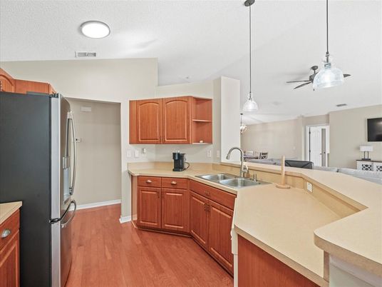 Interior, Kitchen, Living room, Pendant Lights, Wood Texture Flooring