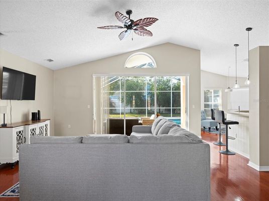 Interior, Living room, Pendant Lights, Wood Texture Flooring