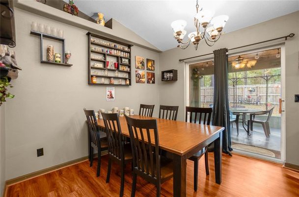 Chandelier, Dining room, Interior, Wood Texture Flooring