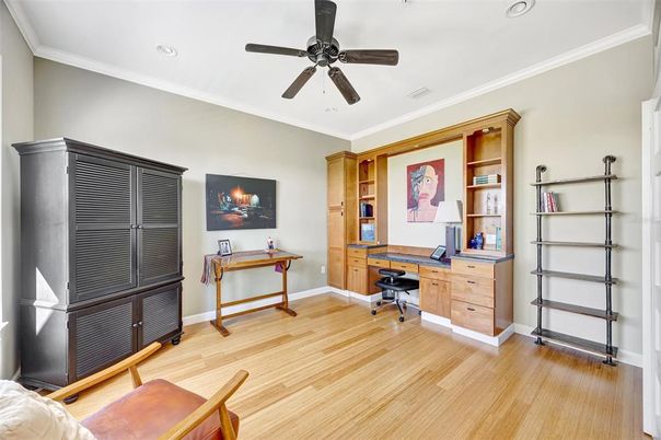 Home Office, Interior, Recessed Lighting, Wood Texture Flooring