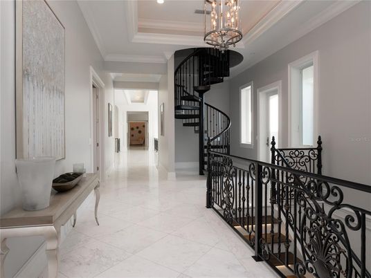 Chandelier, Interior, Marble, Recessed Lighting