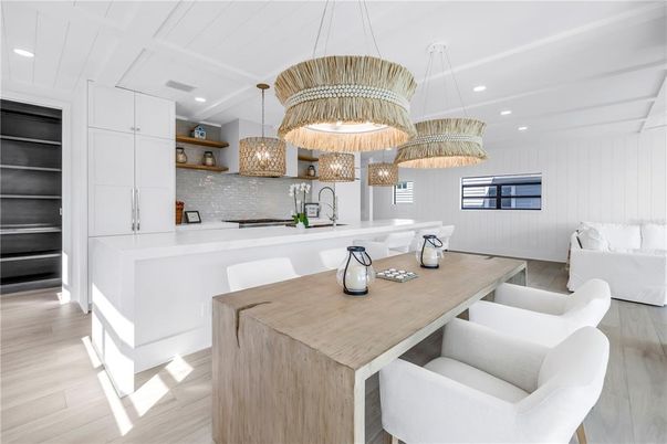 Interior, Kitchen, Pendant Lights, Recessed Lighting, Wood Texture Flooring