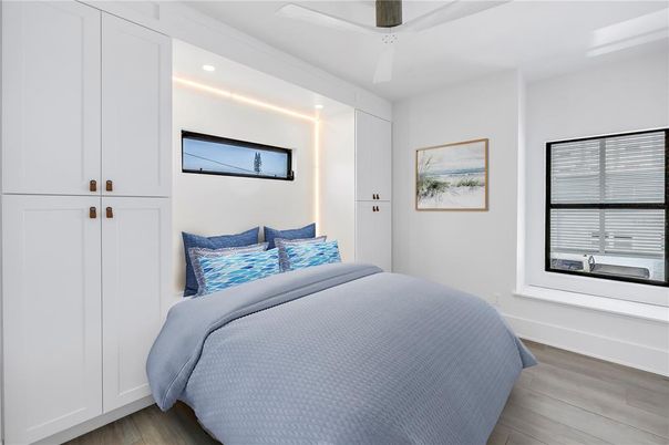 Bedroom, Interior, Recessed Lighting, Wood Texture Flooring