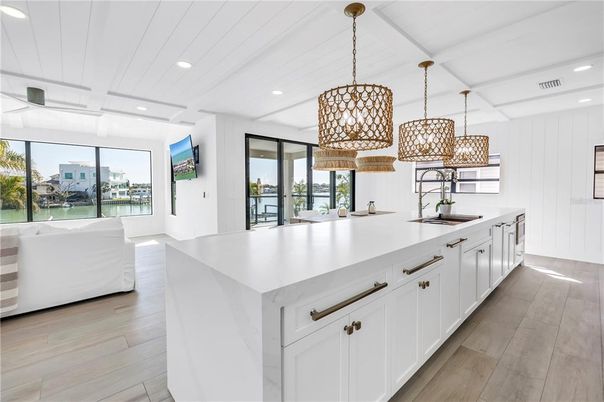 Interior, Kitchen, Living room, Pendant Lights, Recessed Lighting, Wood Texture Flooring