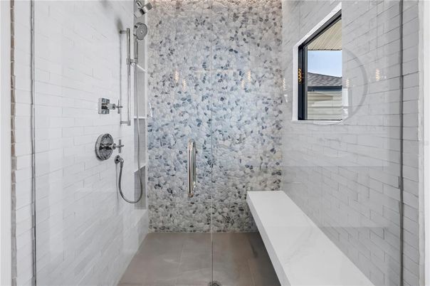 Bathroom, Glass Shower, Interior, Marble Walls
