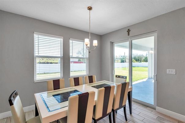 Dining room, Interior, Pendant Lights, Wood Texture Flooring