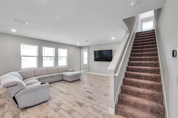 Interior, Living room, Recessed Lighting, Wood Texture Flooring