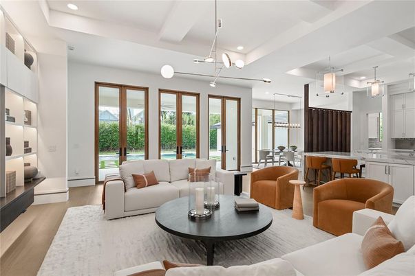 Dining room, Interior, Kitchen, Living room, Pendant Lights, Recessed Lighting, Wood Texture Flooring
