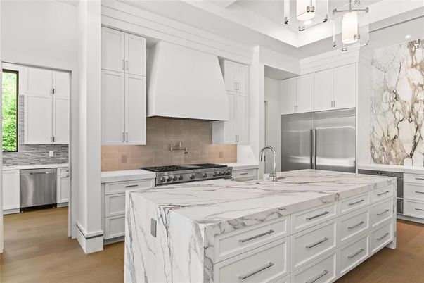 Interior, Kitchen, Pendant Lights, Stainless Steel Appliances, Wood Texture Flooring