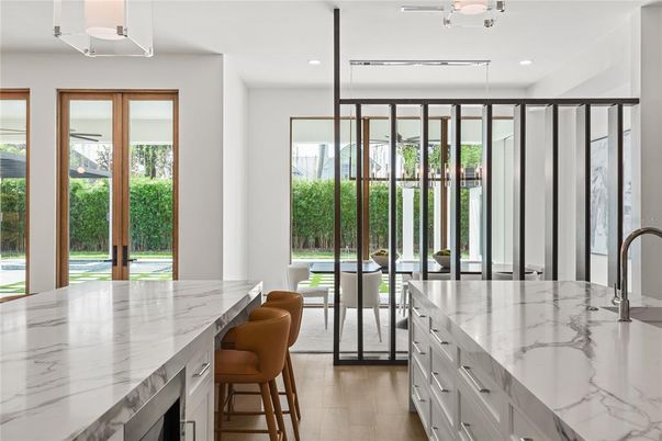 Dining room, Interior, Kitchen, Recessed Lighting, Wood Texture Flooring
