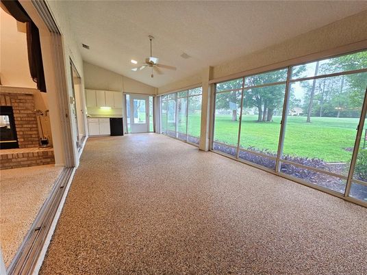 Empty room, Fireplace, Interior, Recessed Lighting, Sun Room