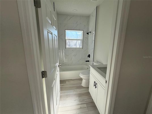 Bathroom, Interior, Marble Walls, Wood Texture Flooring