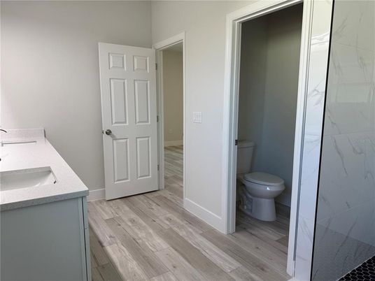 Bathroom, Interior, Marble Walls, Wood Texture Flooring