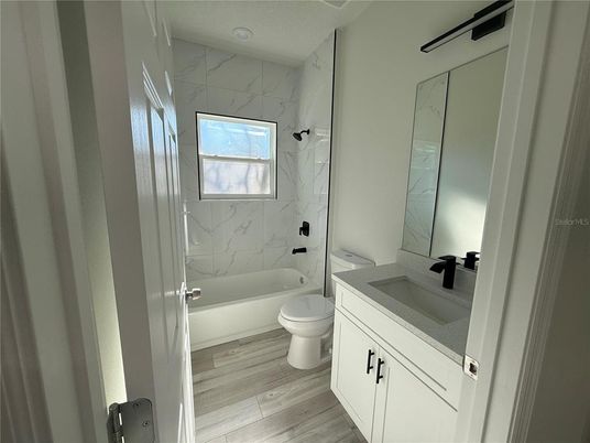 Bathroom, Interior, Marble Walls, Wood Texture Flooring