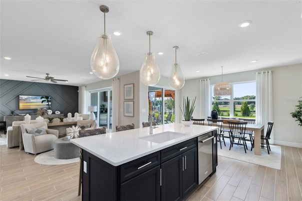 Dining room, Interior, Kitchen, Living room, Pendant Lights, Recessed Lighting, Wood Texture Flooring