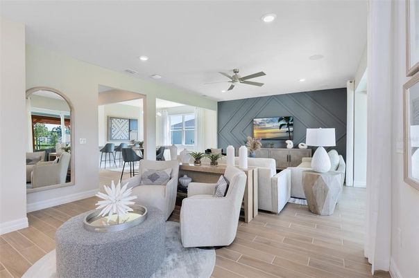 Interior, Living room, Recessed Lighting, Wood Texture Flooring