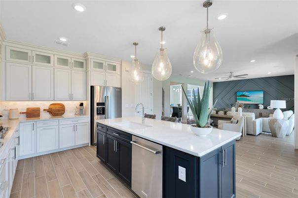 Interior, Kitchen, Living room, Pendant Lights, Recessed Lighting, Stainless Steel Appliances, Wood Texture Flooring