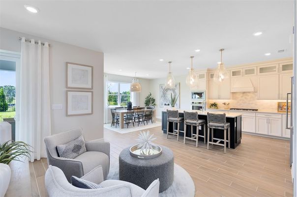 Dining room, Interior, Kitchen, Living room, Pendant Lights, Recessed Lighting, Stainless Steel Appliances, Wood Texture Flooring