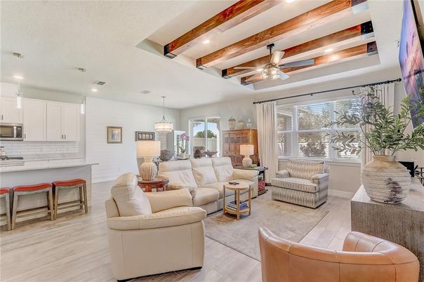 Dining room, Interior, Kitchen, Living room, Pendant Lights, Recessed Lighting, Wooden Beams, Wood Texture Flooring